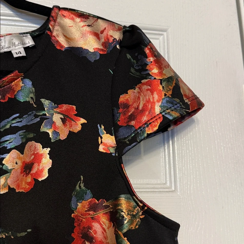 Olivia Matthews Black Red Dress 14 Rose Floral Moody Romantic Goth Noir